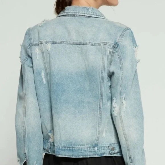 MVN 100% Cotton Womens Distressed Ripped Denim Jacket - Picture 6 of 10